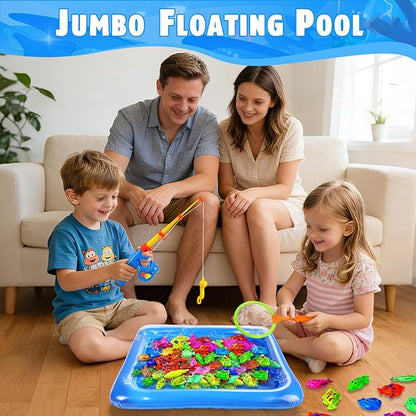 CozyBomB™ Magnetic Fishing Toys Game Set for Kids | Water Table Bathtub Kiddie Pool Party Pole Rod Net, Outdoor Plastic Floating Fish, Toddler Bath Color Ocean Sea Animals Birthday Gift Age 3-5 6 4-8