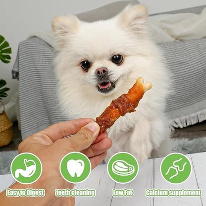 MON2SUN Double Flavor Dog Treats, 4 Inch Chicken and Duck Wrapped Calcium Bones, Rawhide Free Chews for Small Dogs, Teeth Cleaning Bones, 10.58oz (15 Count-Pack of 1)
