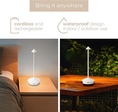 Arrrow LED Cordless USB-C Re-Chargeable Desk Lamp, 5200mAh Battery Operated with 3 Color Temperature 2700K-3000K-3500K and Fingertip Touch On/Off Plus Dimming in White