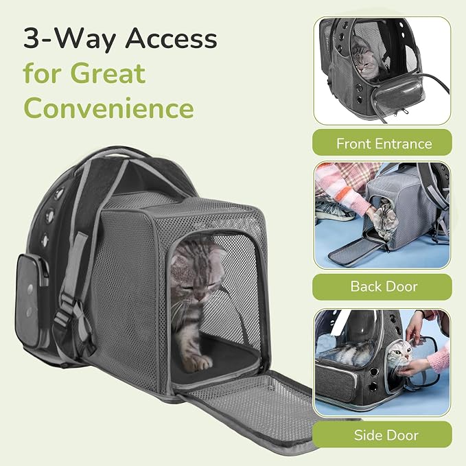 Cat Backpack Carrier for Large Cats, Expandable Cat Bubble Backpack, Dog Carriers for Small Medium Dogs, Airline Approved Pet Carrier for Travel Hiking Outdoor(Grey)