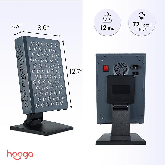 Hooga Red Light Therapy Panel, 72 High-Efficiency Low-Level LEDs, Flicker-Free