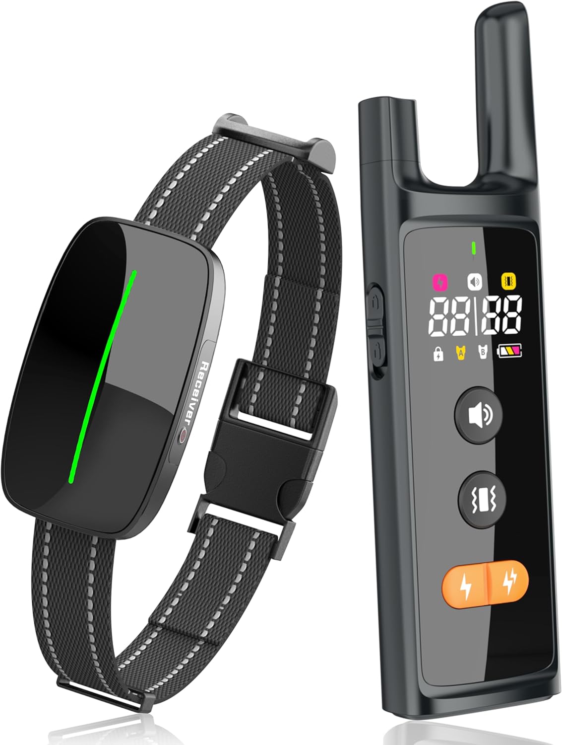 Dog Training Shock Collar 4000FT Dog Bark Collar with Remote IP67 Waterproof 4 Training Modes Beep Vibration Shock Light Mode Magnetic Charger Electric Dogs Collar 8-25 inches Double Shock Iron Black