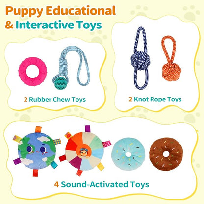 Wooden Puppy Play Gym for Small Dogs with 8 Hanging Toys | Wood Puppy Jungle Gym Indoor & Dog Enrichment Toys for Puppies 0-6 Months