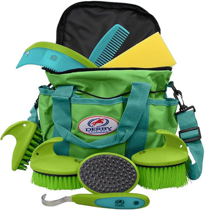 Derby Originals 91-7035TQ Premium Comfort 9 Item Horse Grooming Kit (Turquoise/Lime Green)