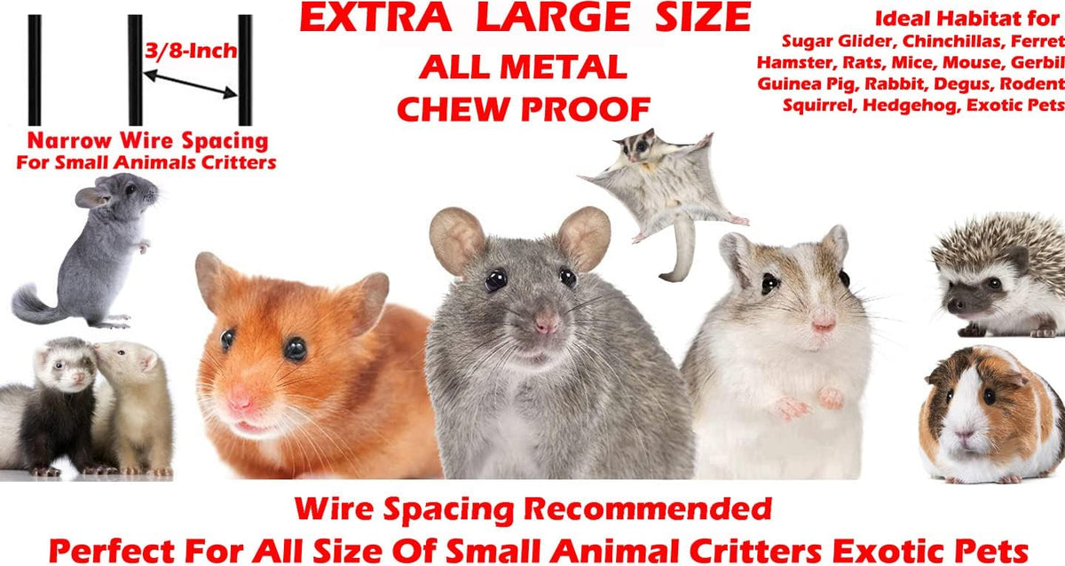 Extra Large 4-Floors with Tight 3/8-Inch Bar Spaing for Ferret Chinchilla Sugar Glider Rats Mice Hamster Gerbil Squirrel Rodent Degu Dagus Small Animal Critter Cage