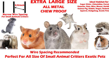 Extra Large 4-Floors with Tight 3/8-Inch Bar Spaing for Ferret Chinchilla Sugar Glider Rats Mice Hamster Gerbil Squirrel Rodent Degu Dagus Small Animal Critter Cage