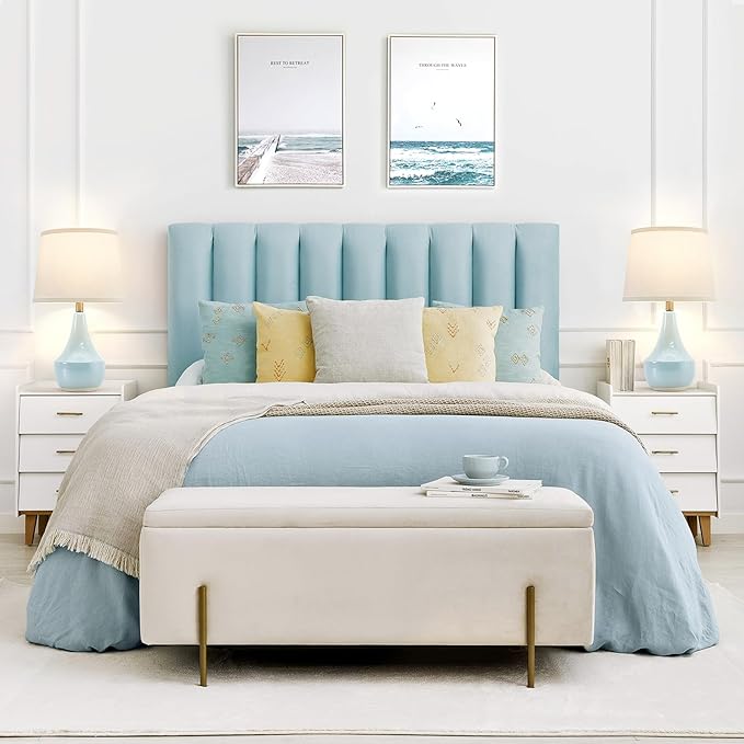 GyroVu Table Lamp Set of 2, 18.63” Ceramic Lamp Classic Beside Lamps Nightstand Lamp Modern Cute Lamp for Living Room, Bedroom & Office Rocker Swtich Sky Blue-LED Bulbs Included