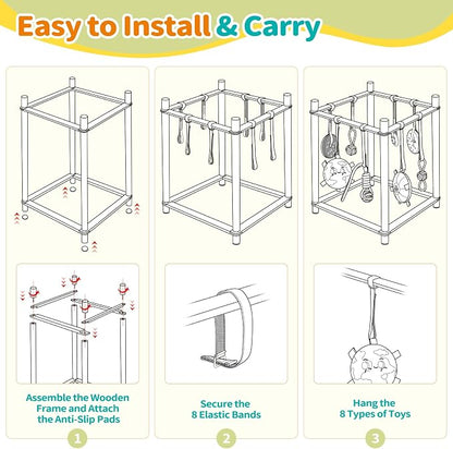 Wooden Puppy Play Gym for Small Dogs with 8 Hanging Toys | Wood Puppy Jungle Gym Indoor & Dog Enrichment Toys for Puppies 0-6 Months
