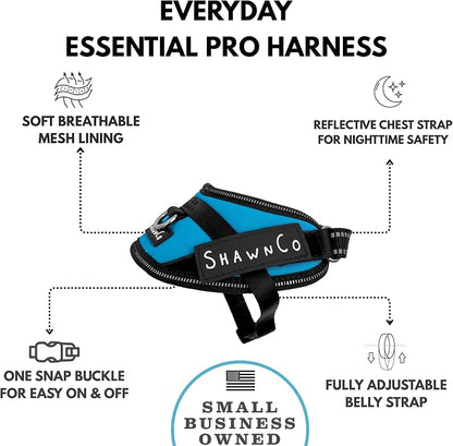 ShawnCo Essential Pro Dog Harness, No-Pull Pet Vest with Removable, Reflective Side Patches, Adjustable and Padded Harness for Small, Medium and Large Dogs (Oceanic Blue, XS)