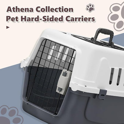 Athena Collection 22" Hard-Sided Travel Pet Carrier for Small Dogs and Cats | Plastic Dog Crate with 2-Door Top & Front Load, Ventilation, Security Lock, Cat Dog Carrier for Pet, up to 22lbs, Grey