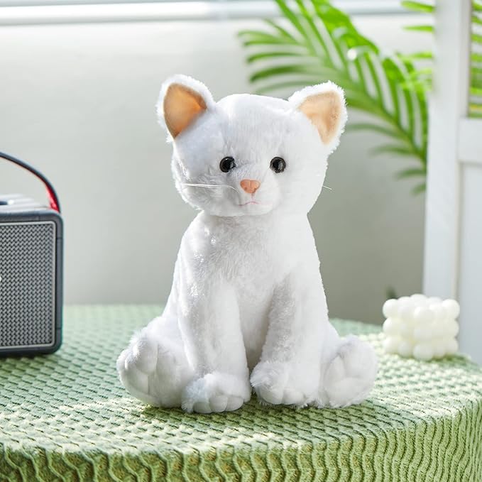 Houwsbaby Light up Cat Stuffed Animal LED Glowing Kitty Plush Toy Floppy Kitten Toy Night Lights Birthday Presents for Kids Toddler Girls, White, 12''