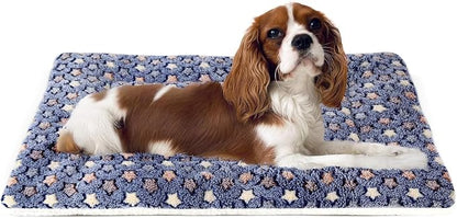Mora Pets Dog Crate Pad Bed Ultra Soft Pet Mat Star Print Blue 23 x 18 Inch | Washable Crate Mat for Small Medium Large Dogs, Reversible Fleece Dog Crate Kennel Mat Flat Cat Bed Liner