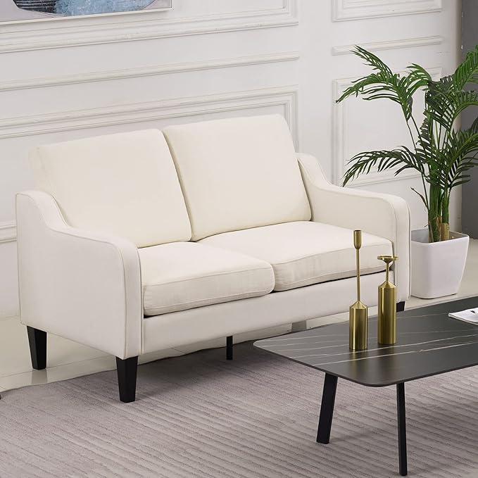 VINGLI Loveseat 53" Small Couch Loveseat Sofas for Living Room Mid Century Modern Sofa Couch Beige Love Seat Couches with Scooped Arms for Small Spaces, Bedroom, Apartment, Studio