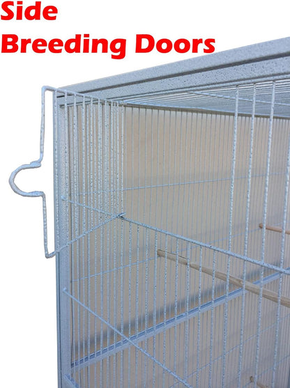 Extra Large Double Stacker Breeding Flight Bird Wrought Iron Double Parrot Bird Breeder Cage Side Nesting Box Doors Easy Clean Pull Out Metal Grate and Tray with Removalbe Rolling Stand