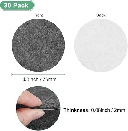 30-Pack Lamp Base Felt, 3 Inch Dia. 2mm Thick Self Adhesive Round Fabric Felt Pads for Lamp/Furniture/DIY, Non-Slip Fiber Backed Patch Circles with Adhesive Backing [Grey]
