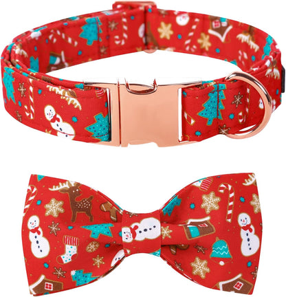 Lionet Paws Christmas Dog Collar with Bowtie, Dog Bowtie Collar with Metal Buckle for Dogs and Cats, Adjustable Comfortable Dog Collar Girl Boy Gift, XS, Neck 8-12 in