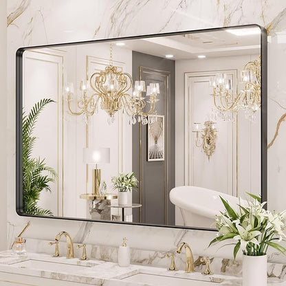 LOAAO 55X36 Inch Black Metal Framed Bathroom Mirror