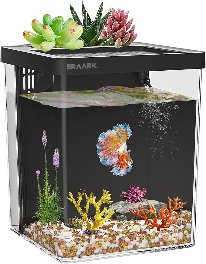 ERAARK 1.5 Gallon Betta Fish Tank Aquarium kit with Filter LED Light, Water Pump, Fish Tank Starter Kits, Fish Bowl