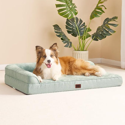 EHEYCIGA Memory Foam Dog Bed Large Size Dogs, Orthopedic Dog Bed Large with Washable Removable Cover, Waterproof Pet Sofa Couch with Nonskid Bottom, 36x27x6, Greyish Green | Washable Removable Cover, Waterproof Flat Pet Sofa Couch with Nonskid Bottom, ...