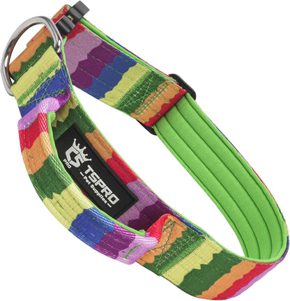 TSPRO Premium Dog Collars Tactical Dog Collar with Handle and Heavy Duty Quick-Release Metal Buckle Durable Thick and Adjustable for Medium to Large Dogs (Gradient Multi-Colored L)
