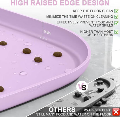 SMILOOL Waterproof Silicone Pet Food Mat with Raised Edge for Dog & Cat | 22" x 14" Non-Slip Pet Feeding Mats with Lip for Food & Water Bowl, Food Grade, Easy Cleaning, Lavender