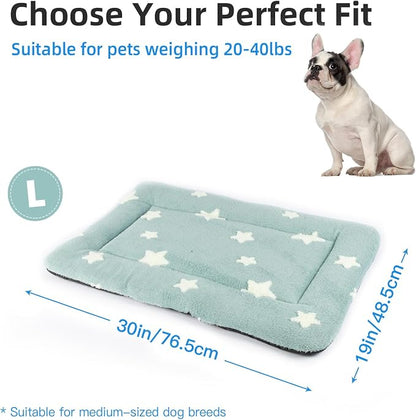 Mora Pets Dog Crate Pad Washable Puppy Dog Bed for Crate Flat Kennel Mat | Soft Dog Cat Bed Mat, Crate Pad for Dog Cages Cozy Sleeping Liner, Pet Pillow Cushion Medium Cute Star Anti Slip Blue 30 x 19