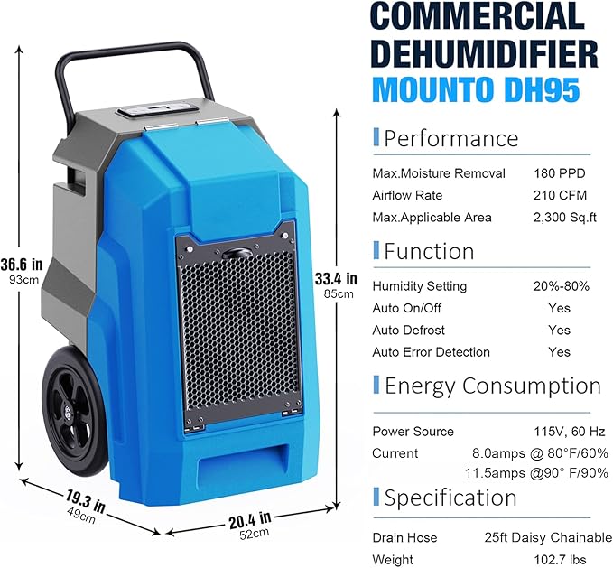 MOUNTO 180Pints Commercial Dehumidifier