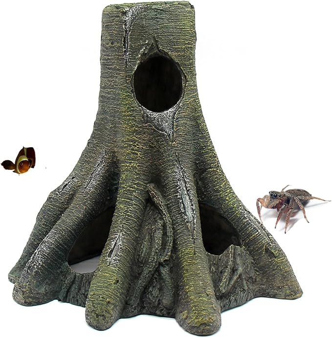 Aquarium Decor Corner Tree Stump Trunk Hollow Betta Cichlid Cave Rocks, Reptile Tank Accessories Climing Ramp for Reptiles, Amphibians, Leopard Gecko, Snake, Lizard, Frogs, Fish