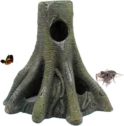 Aquarium Decor Corner Tree Stump Trunk Hollow Betta Cichlid Cave Rocks, Reptile Tank Accessories Climing Ramp for Reptiles, Amphibians, Leopard Gecko, Snake, Lizard, Frogs, Fish