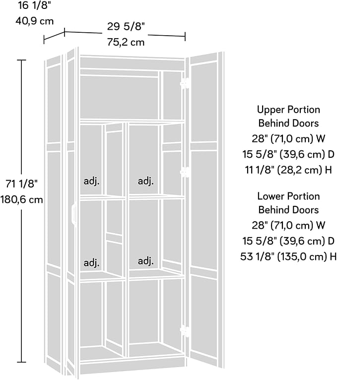Sauder Storage Cabinet/ Pantry cabinets, 29.61 " x D: 16.02 " x H: 71.50"