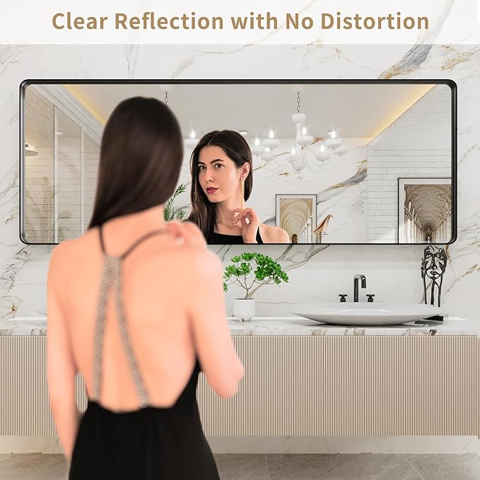 LOAAO 84x32 Inch Black Metal Framed Bathroom Mirror