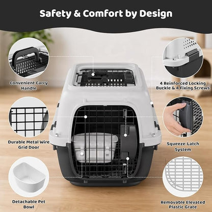 Athena Collection 23" Hard-Sided Pet Carrier with Food Bowl, Grey | Hard-Sided Protection with Top & Front Door Access, 4-Sided Ventilation for Small Dogs and Cats up to 26 LbS