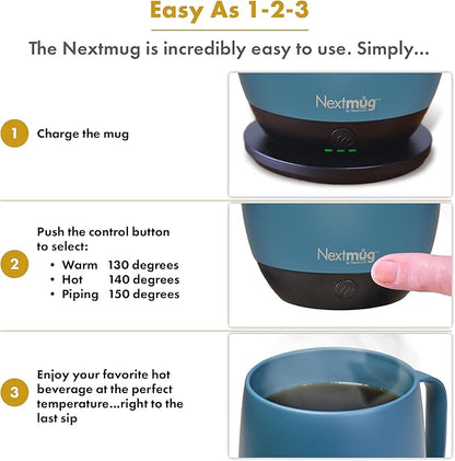 Nextmug Plus Temperature-Controlled, Self-Heating Mug – No App, Long-Lasting