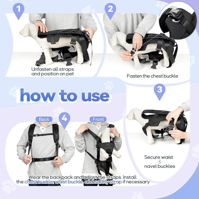 YUDODO Front Pet Carrier Backpack for Small Dog, Legs Out Dog Chest Carrier | Safety Belt, Ergonomic Support, Hands Free, Durable & Comfortable, For Walking Hiking Cycling, Black, L