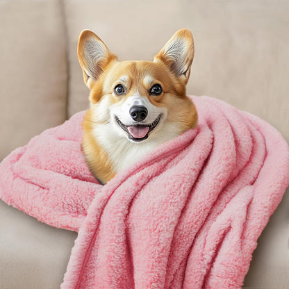 Fluffy Calming Blanket. Soft fleece comfort for anxious or travel-worn pets.