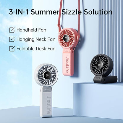 JISULIFE Handheld Fan Life7 – Ultimate Flexibility: High-Power Motor, LED