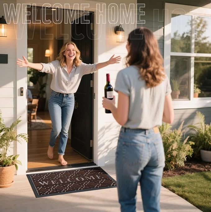 Yimobra Welcome Matt Outdoor Indoor 29.5x17, All-Weather Waterproof Front Door Mat Outside Entrance, Non-Slip Low Profile Porch Patio Doormat, Brown
