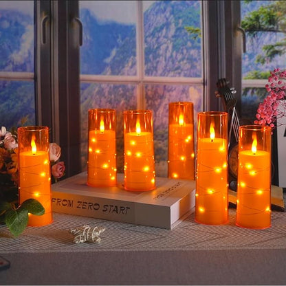 Flameless Candles with Embedded Star String, Battery Operated LED Pillar