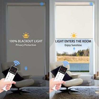 Motorized Blinds with Remote Control, 100% Blackout Cordless Wireless Electric