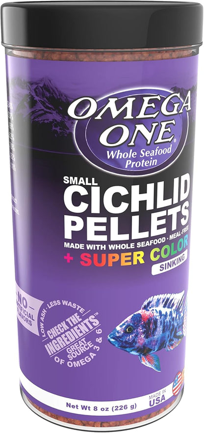 Omega One Super Color Sinking Cichlid Pellets, 2mm Small Pellets, 8 oz