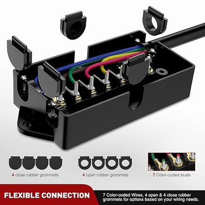 Nilight Heavy Duty 7 Way Inline Trailer Plug with 7 Gang Junction Box | Weatherproof 12 Feet Connector Cable Wiring Harness Suitable for RV Automotives Cars
