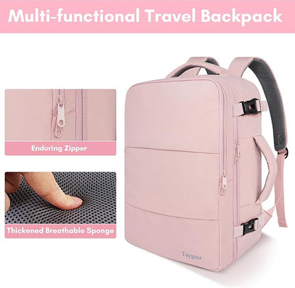 Taygeer Laptop Backpack for Women, Large Travel Backpack with 17.3 inch Laptop Compartment, TSA Friendly 40l Carry On Mochila, Daypack Business Computer Bag for Office Work Travel Essentials, Pink