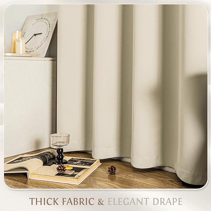 Beauoop 100% Blackout Curtains 63 Inch Long 2 Panels