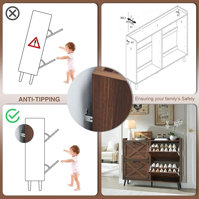 Shoe Storage Cabinet, Farmhouse Shoe Organizer