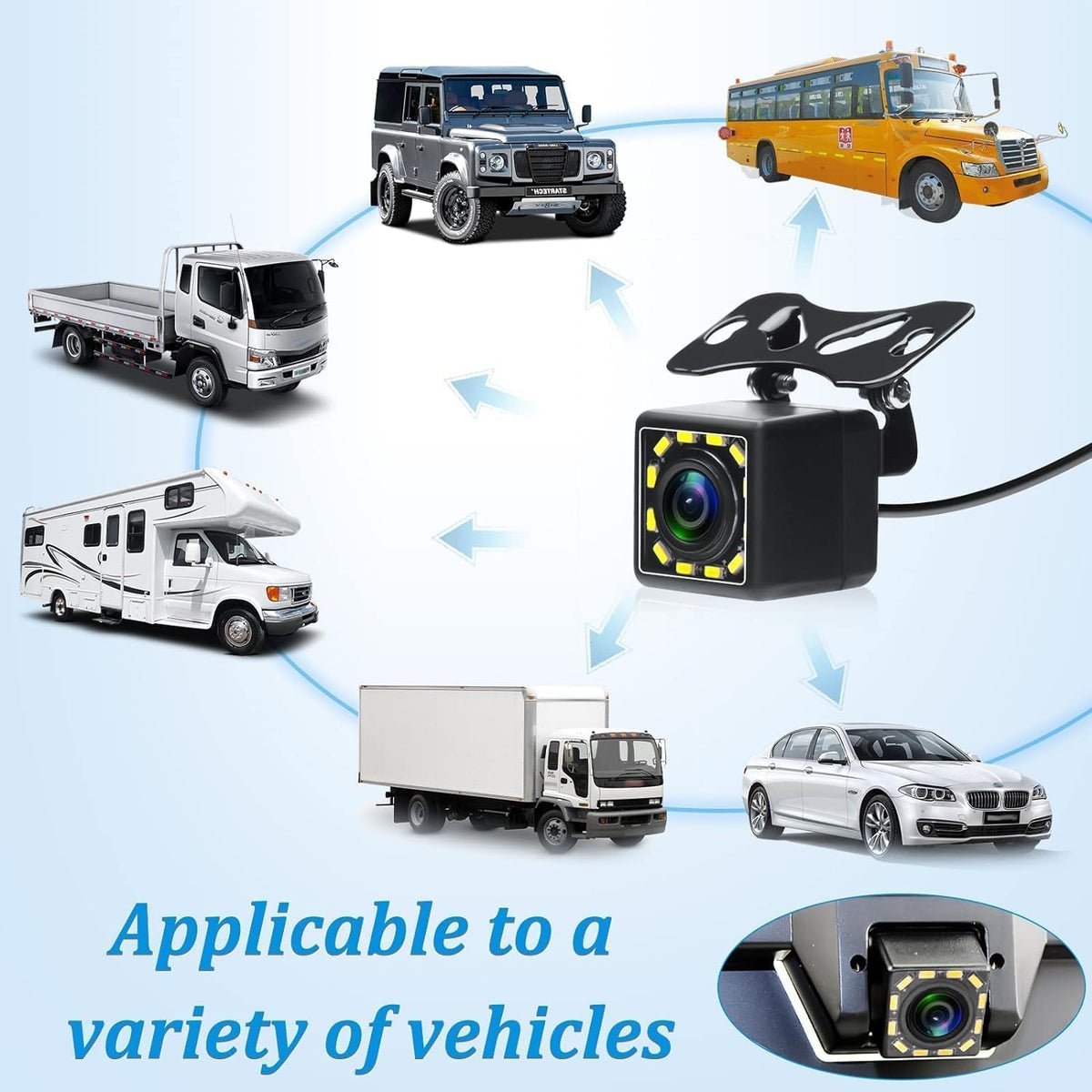 Car Backup Camera Rear View Camera 12-LED Night Vision Waterproof Reverse Camera 170° Wide View Angel Parking Camera for Universal Cars, Vehicles, Trucks, RV, Vans, SUV, Trailer, Pickup
