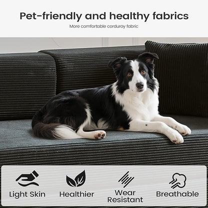 Folding Sofa Bed Convertable Corduroy Couch King Size Floor Sleeper 4-in-1 DIY Combination Modular Sofa Fold Out Futon Lounge Comfy Foldable Lazy cama for Living Room (Black, 80.15")