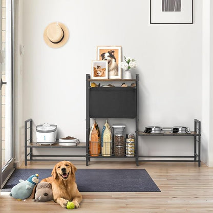 Lomivra Dog Feeding Station with 2 Elevated Bowl Stands & Large Storage | For 2-3 Dogs, 4 Adjustable Bowl Heights, Fit Large Medium Small Dogs, Fit All Bowl Types, Pull-Out Toy Bin, Dog Food Storage
