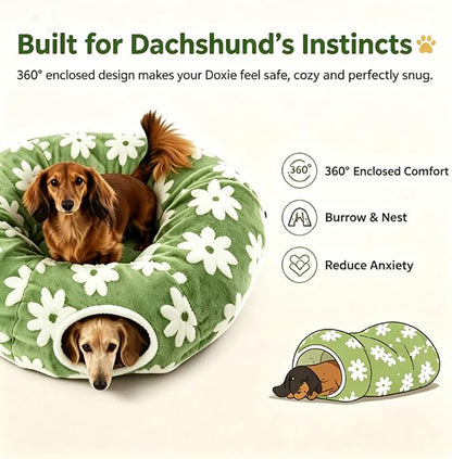 2026 New Tunnel Bed for Dachshund Dog,Dachshund Tunnel Bed - Flower Design Plush Foldable Dog Bed,Cat TunnelBed for Indoor Cats Tunnel Donut with Cushion and Play Ball,2 in 1,Detachable (E)