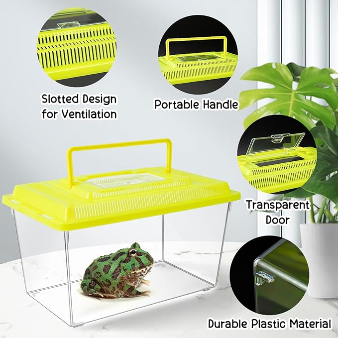 12Pcs Plastic Reptile Terrariums Carrier Cage, Tarantula Enclosure Breeding Box Hatching Container Transparent Fish Tank Turtle Aquarium with Random Color Lid for Hermit Crab, M(7" x 4.3" x 4.3")