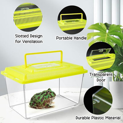12Pcs Plastic Reptile Terrariums Carrier Cage, Tarantula Enclosure Breeding Box Hatching Container Transparent Fish Tank Turtle Aquarium with Random Color Lid for Hermit Crab, M(7" x 4.3" x 4.3")
